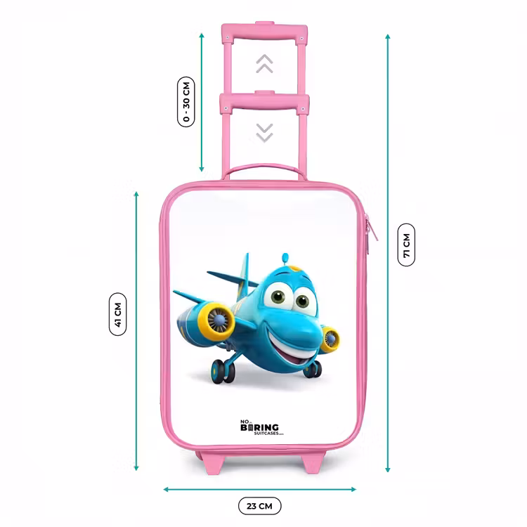 Kinderkoffer - Roze - Blauw vliegtuig met lachend gezicht — 6