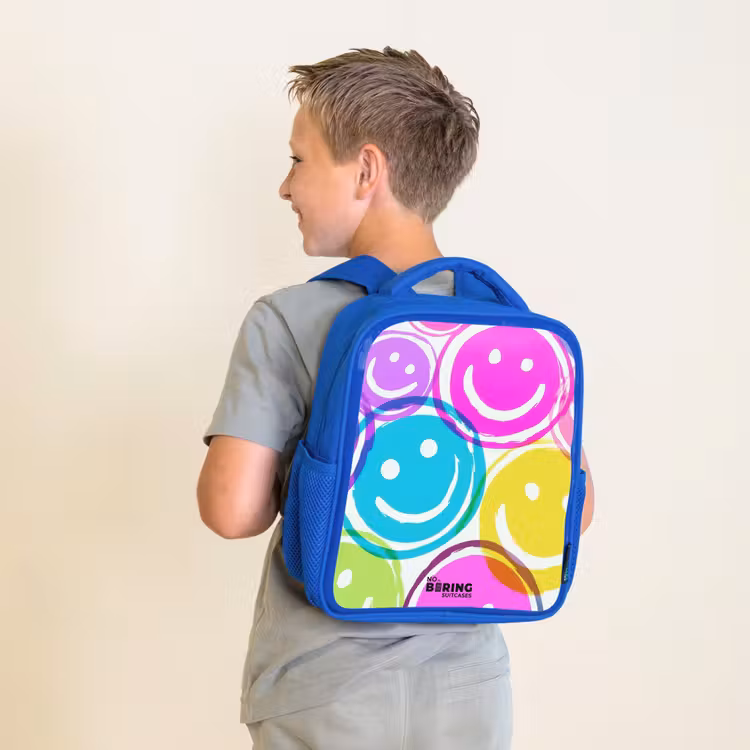 Kinderrugzak met naam - Blauw - Kleurrijke glimlachexplosie — 3