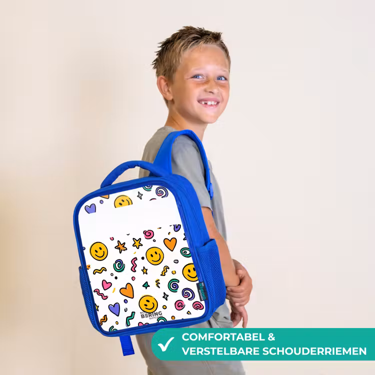 Kinderrugzak met naam - Blauw - Smiley - Hartje - Ster — 4