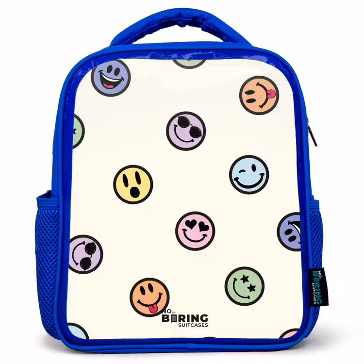 Kinderrugzak met naam - Blauw - Speelse smiley-mix — 1