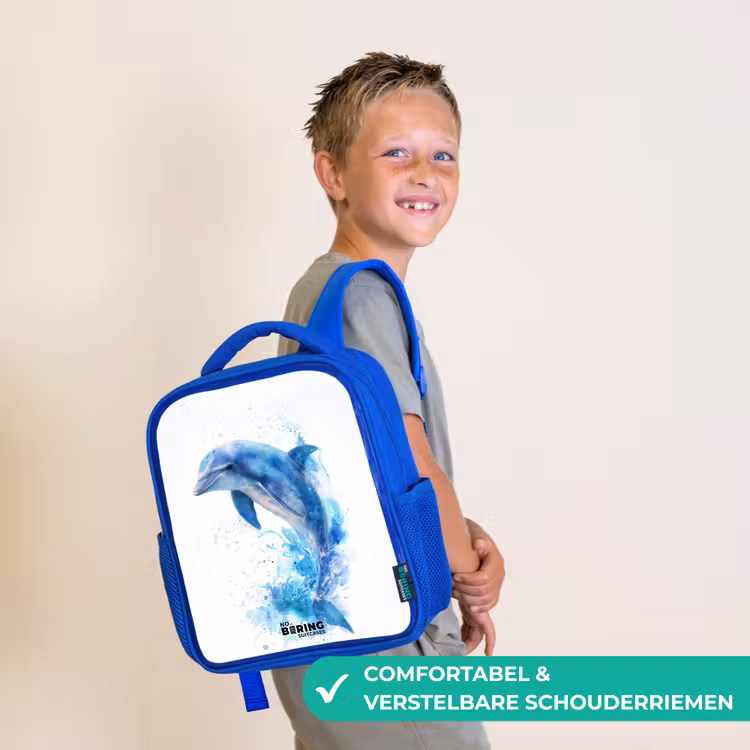 Kinderrugzak met naam - Blauw - Springende blauwe dolfijn — 4