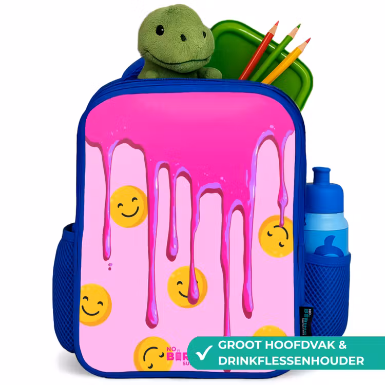 Kinderrugzak met naam - Blauw - Verf - Smiley - Roze — 5
