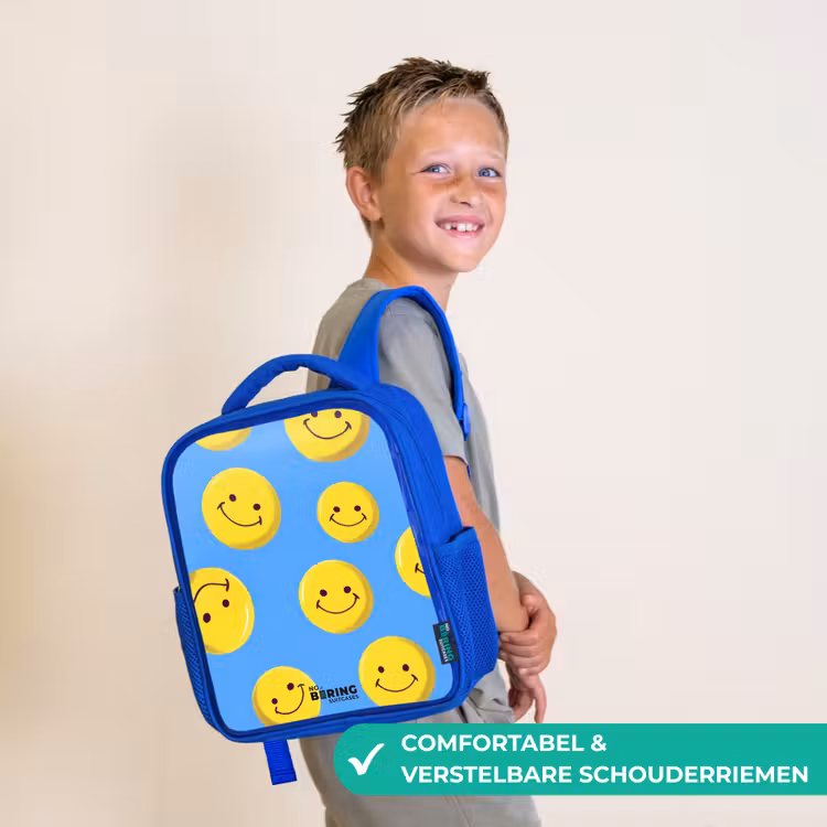 Kinderrugzak met naam - Blauw - Vrolijke smileyregen — 4