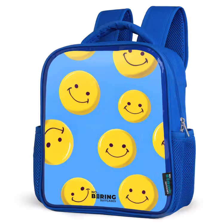 Kinderrugzak met naam - Blauw - Vrolijke smileyregen — 9