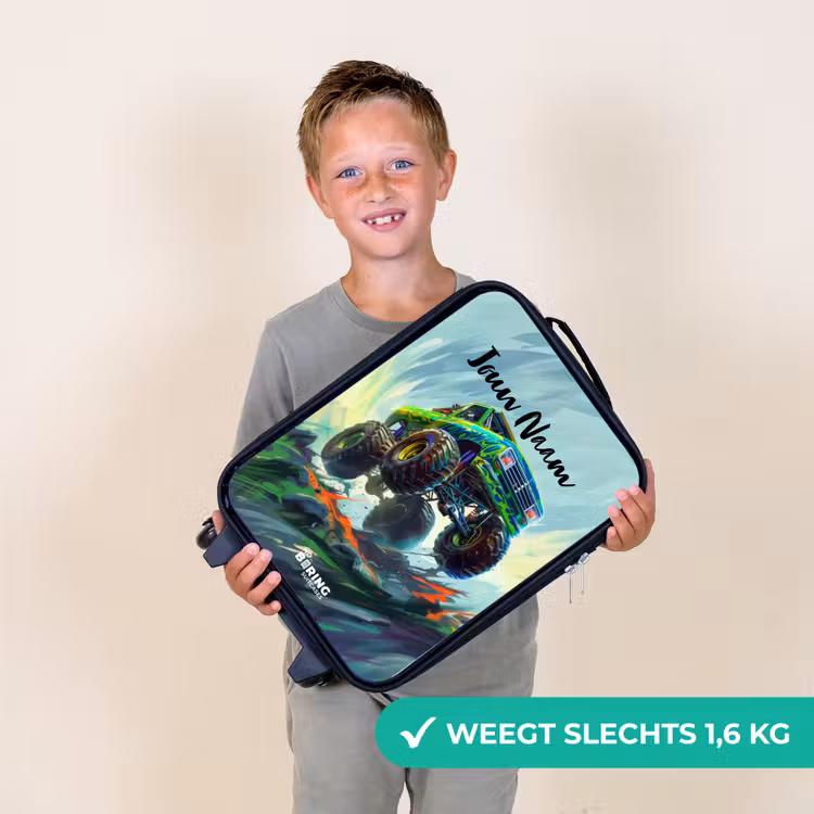 Kinderkoffer - Groene Monstertruck met Penseelstreken — 2