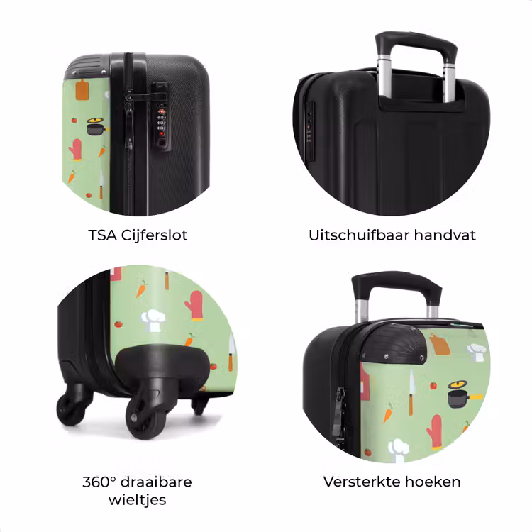Koffer - Keukenaccessoires en ingrediënten op lichtgroen — 8
