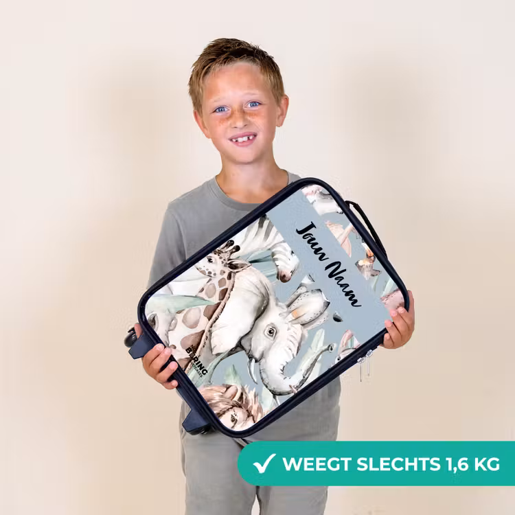 Kinderkoffer met naam - Zwart - Jungle in Lichte Kleuren — 2