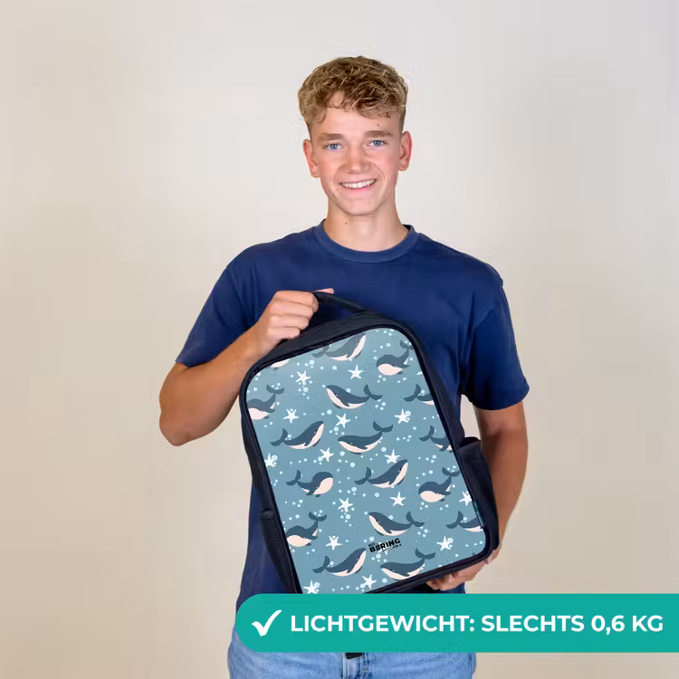 Kinderrugzak - Zwart - Walvissen met zeesterren patroon blauw — 3