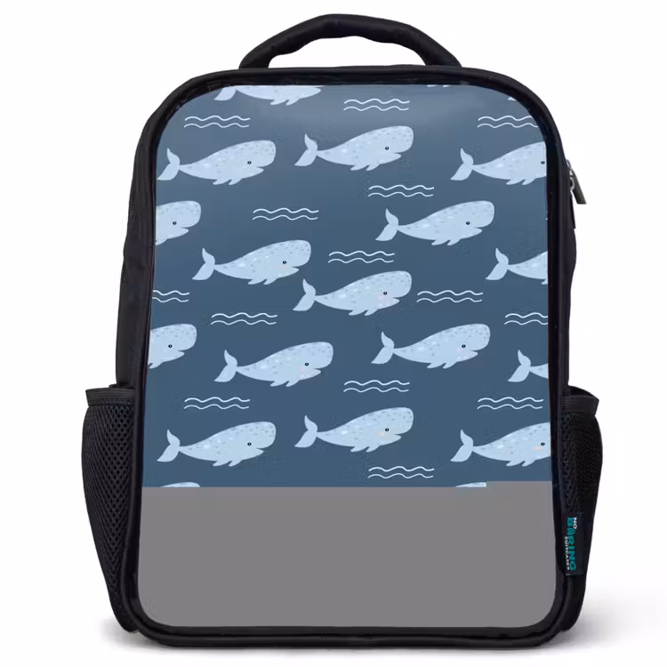 Kinderrugzak - Zwart - Walvis met golven patroon blauw — 1