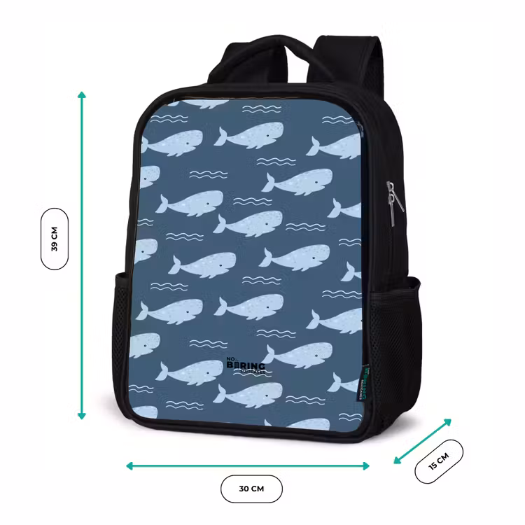 Kinderrugzak - Zwart - Walvis met golven patroon blauw — 5