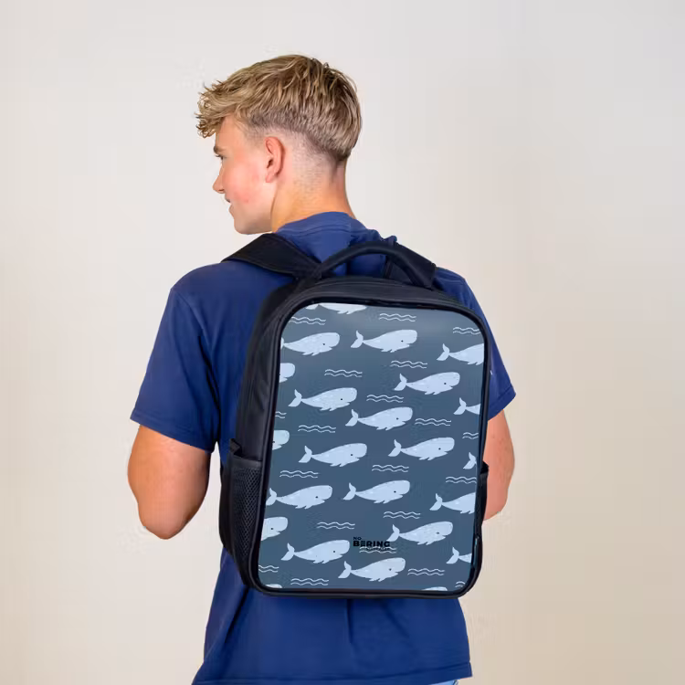 Kinderrugzak - Zwart - Walvis met golven patroon blauw — 6