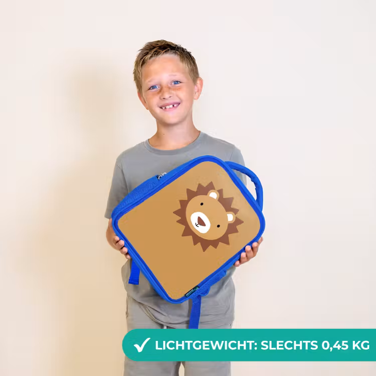 Kinderrugzak - Blauw - Dierenportret - Leeuw - Bruin — 2