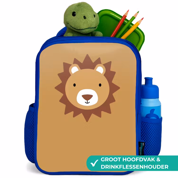 Kinderrugzak - Blauw - Dierenportret - Leeuw - Bruin — 5