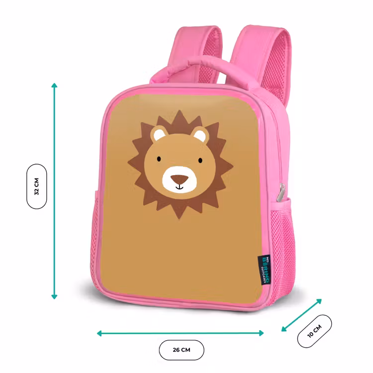 Kinderrugzak - Roze - Dierenportret - Leeuw - Bruin — 3