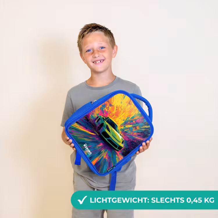 Kinderrugzak - Blauw - Sportwagen - Explosie - Kleurrijk - Verfstrepen — 2