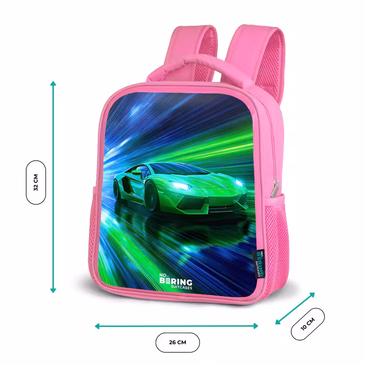 Kinderrugzak - Roze - Raceauto - Felgroen - Lichtstralen - Snelheid — 3