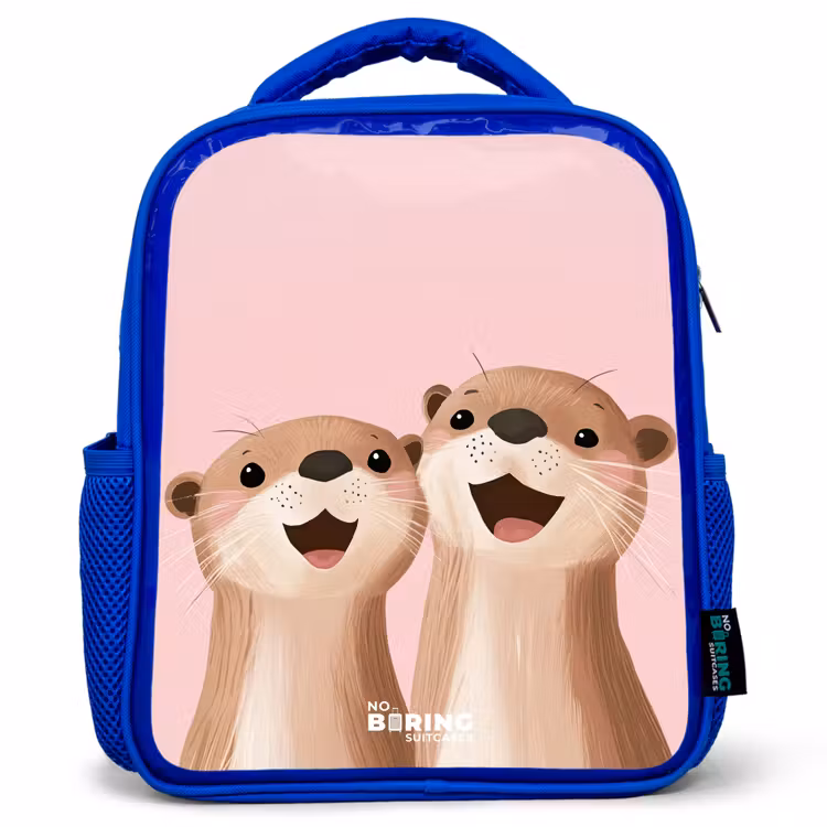 Kinderrugzak - Blauw - Otters - Lachen - Roze - Illustratie — 1