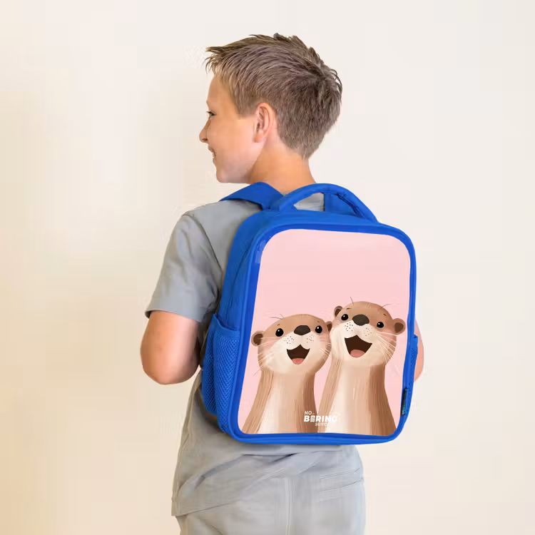 Kinderrugzak - Blauw - Otters - Lachen - Roze - Illustratie — 3