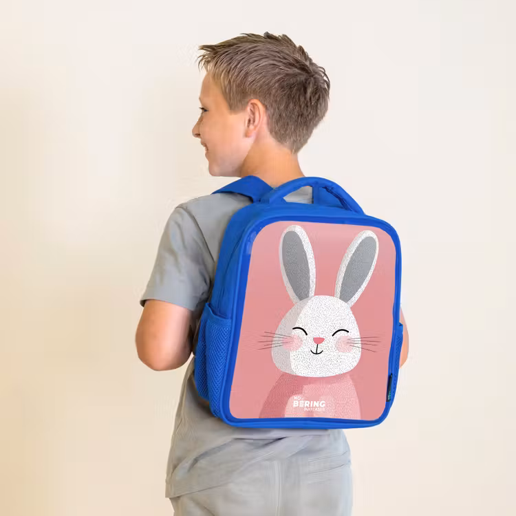Kinderrugzak - Blauw - Roze - Konijn - Glimlach - Illustratie — 3