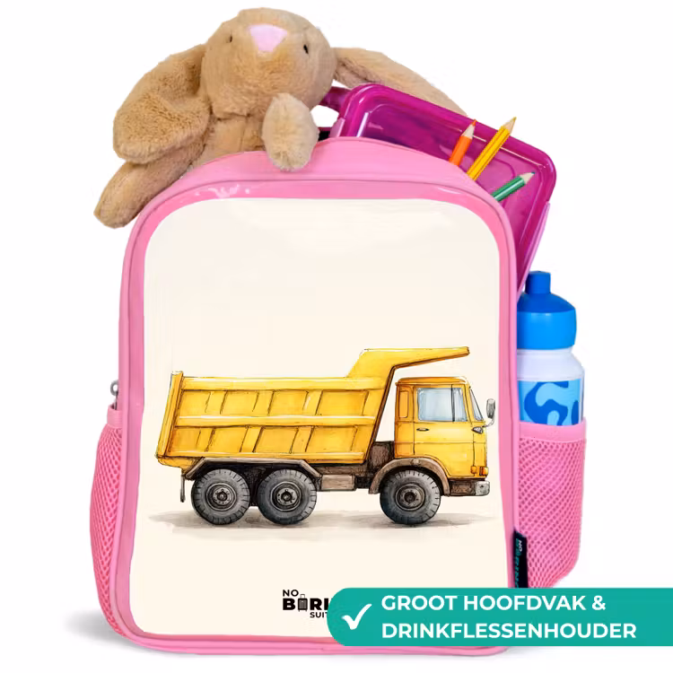 Kinderrugzak - Roze - Kiepwagen - Getekend - Geel — 2