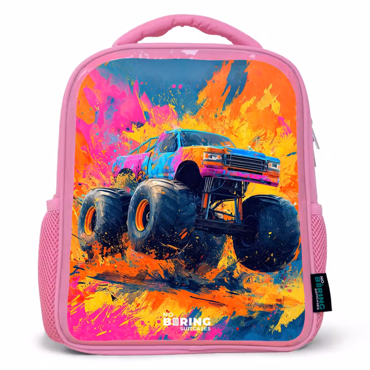 Kinderrugzak - Roze - Monstertruck - Verfspatten - Kleurrijk - Explosie — 1