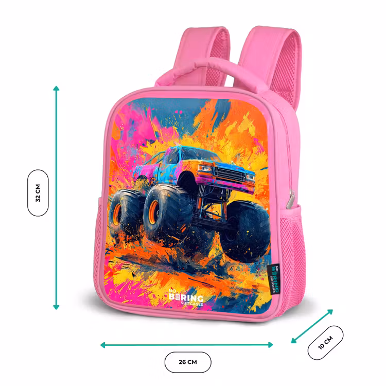 Kinderrugzak - Roze - Monstertruck - Verfspatten - Kleurrijk - Explosie — 3