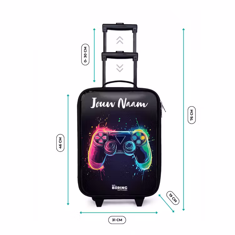 Kinderkoffer met naam - Zwart - Neon - Controller - Verfspatten - Game — 6