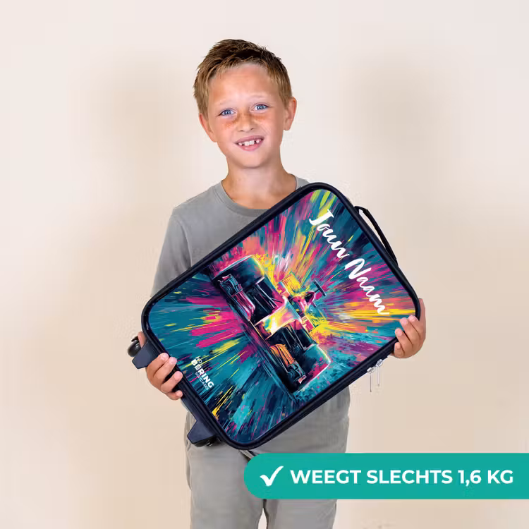 Kinderkoffer met naam - Zwart - Raceauto - Abstract - Strepen - Blauw — 2
