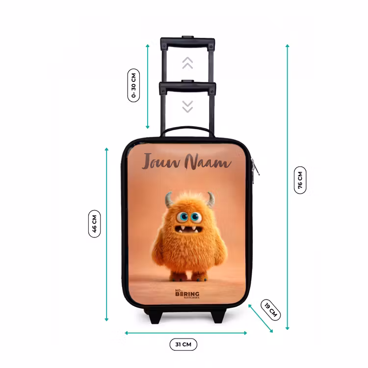 Kinderkoffer met naam - Zwart - Oranje Pluizig Monster met Hoorns — 6