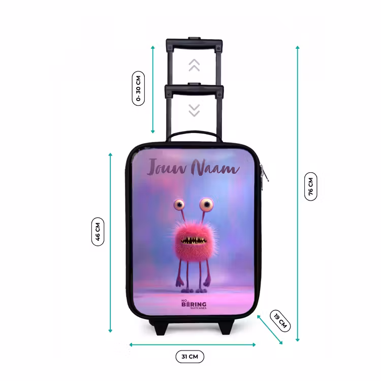 Kinderkoffer met naam - Zwart - Roze harig monster met grote ogen — 6