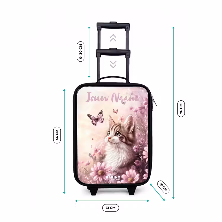 Kinderkoffer met naam - Zwart - Kitten - Vlinders - Paars - Bloemen — 6