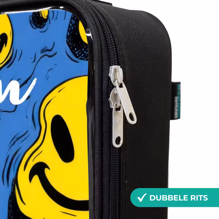 Kinderkoffer met naam - Zwart - Smiley - Blauw - Geel — 5