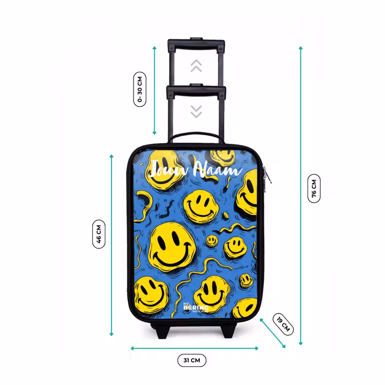 Kinderkoffer met naam - Zwart - Smiley - Blauw - Geel — 6