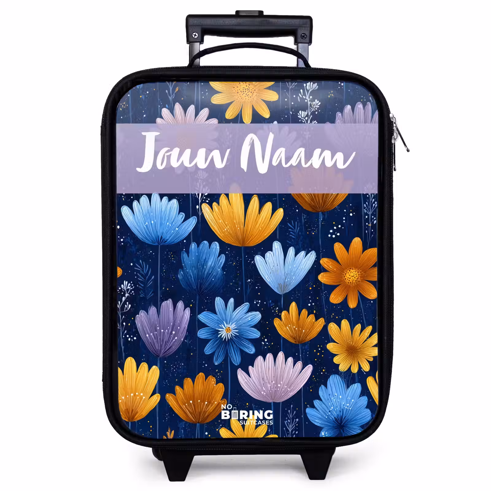 Kinderkoffer met naam - Zwart - Bloemen - Patroon - Blauw — 1