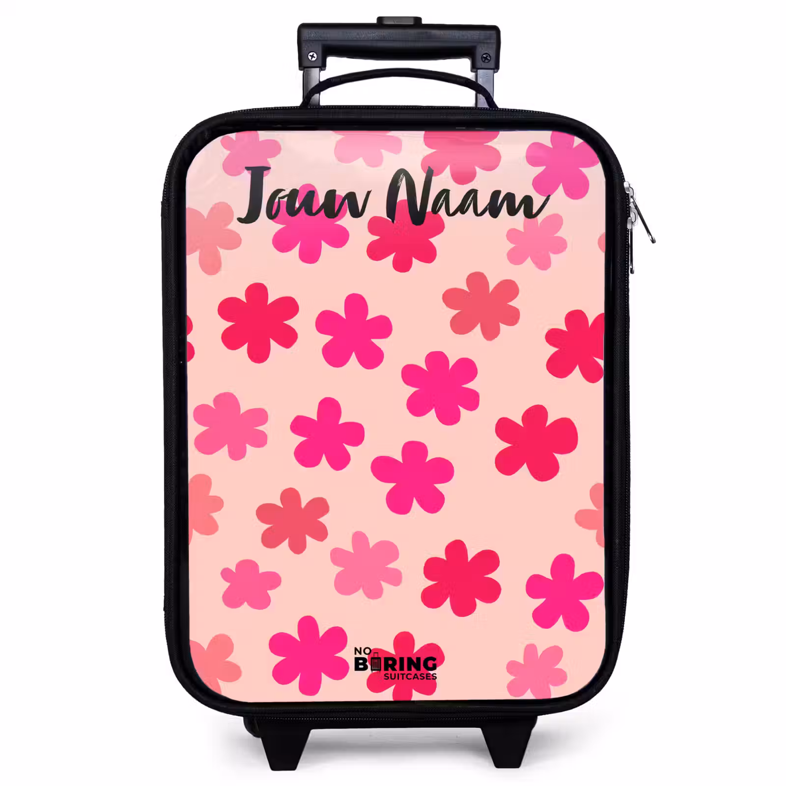Kinderkoffer met naam - Zwart - Bloemen - Patroon - Roze — 1