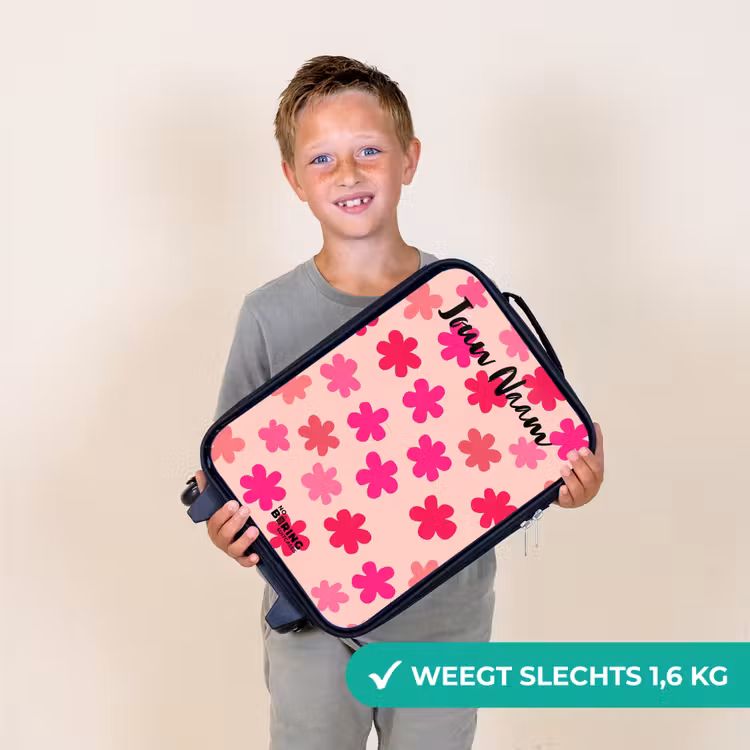 Kinderkoffer met naam - Zwart - Bloemen - Patroon - Roze — 2