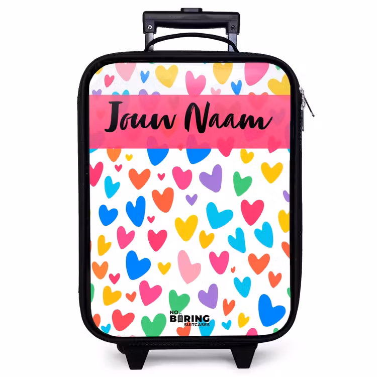 Kinderkoffer met naam - Zwart - Hartjes - Kleurrijk - Patroon — 1