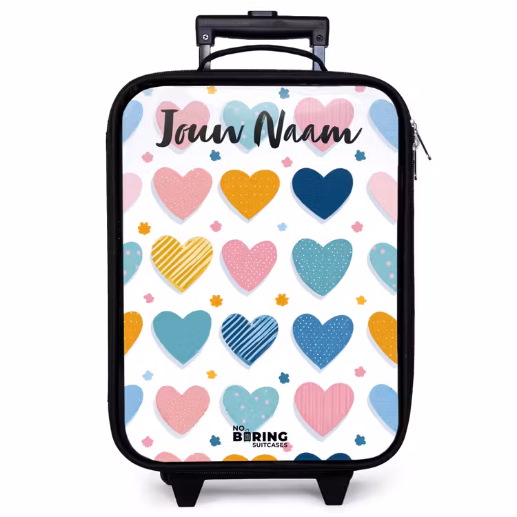 Kinderkoffer met naam - Zwart - Hartjes - Pastel - Patroon — 1