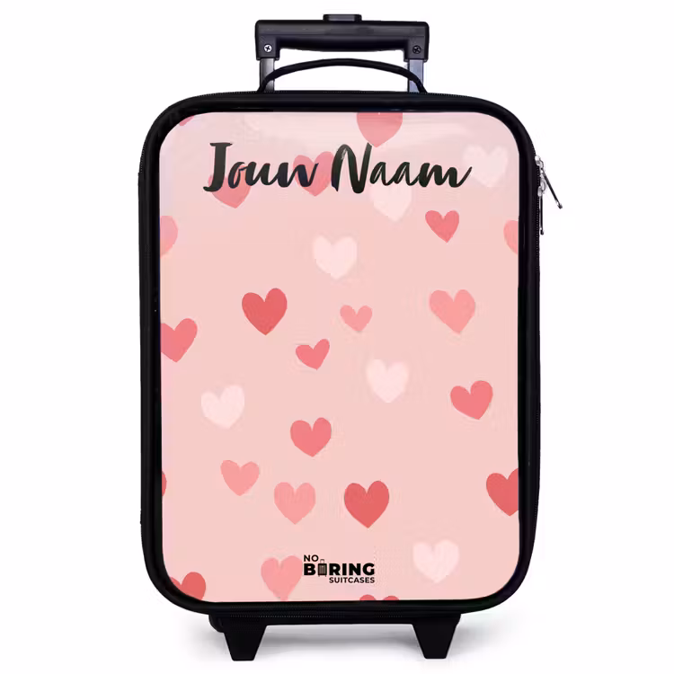 Kinderkoffer met naam - Zwart - Hartjes - Patroon - Roze — 1