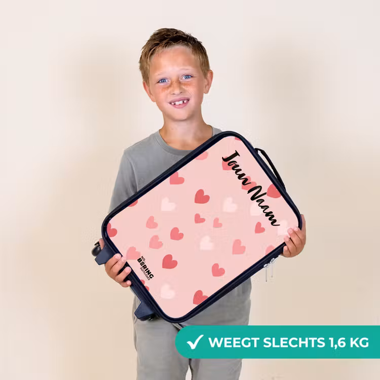 Kinderkoffer met naam - Zwart - Hartjes - Patroon - Roze — 2