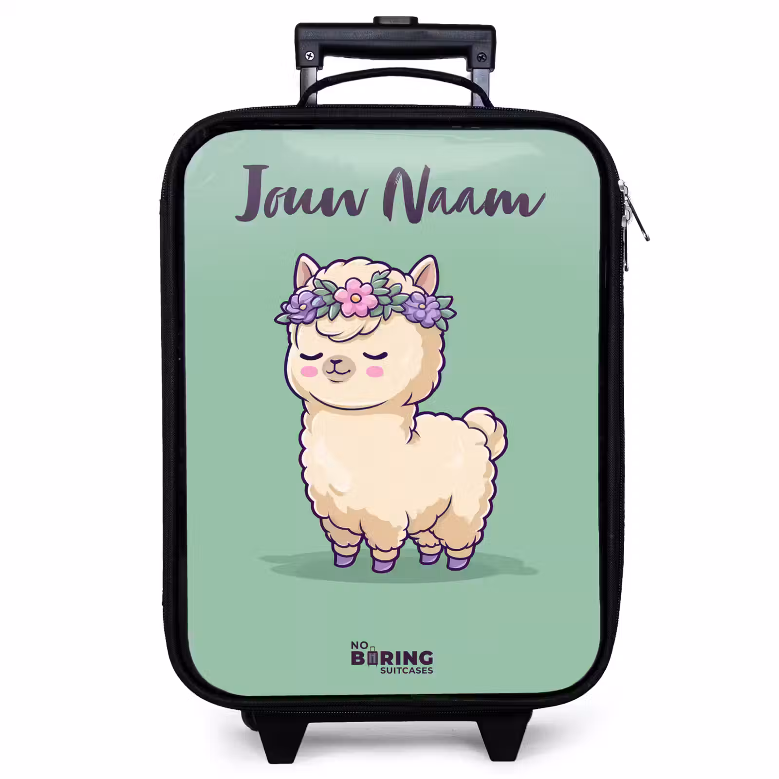 Kinderkoffer met naam - Zwart - Kawai - Alpaca - Groen — 1