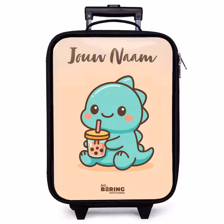 Kinderkoffer met naam - Zwart - Kawai - Dino - Bubbletea — 1