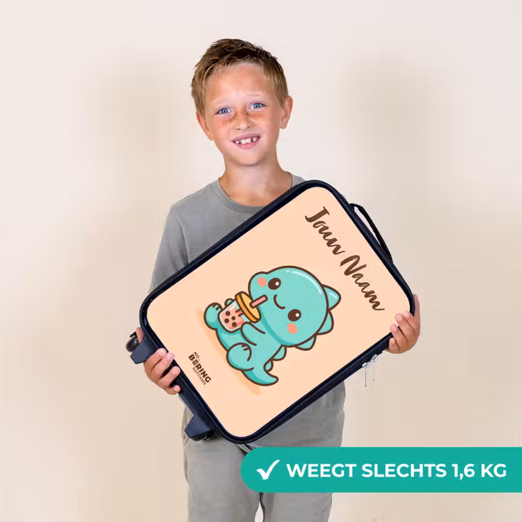 Kinderkoffer met naam - Zwart - Kawai - Dino - Bubbletea — 2