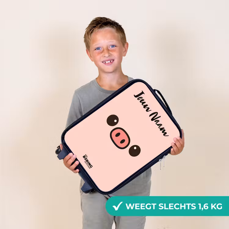 Kinderkoffer met naam - Zwart - Kawai - Varken - Roze — 2