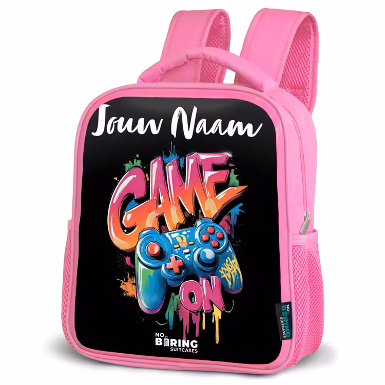Kinderrugzak met naam - Roze - Controller - Game - Graffiti - Tekst — 6