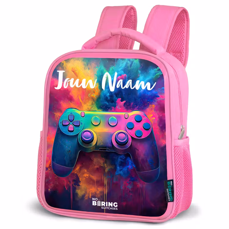 Kinderrugzak met naam - Roze - Game - Controller - Kleurrijk - Explosie — 6