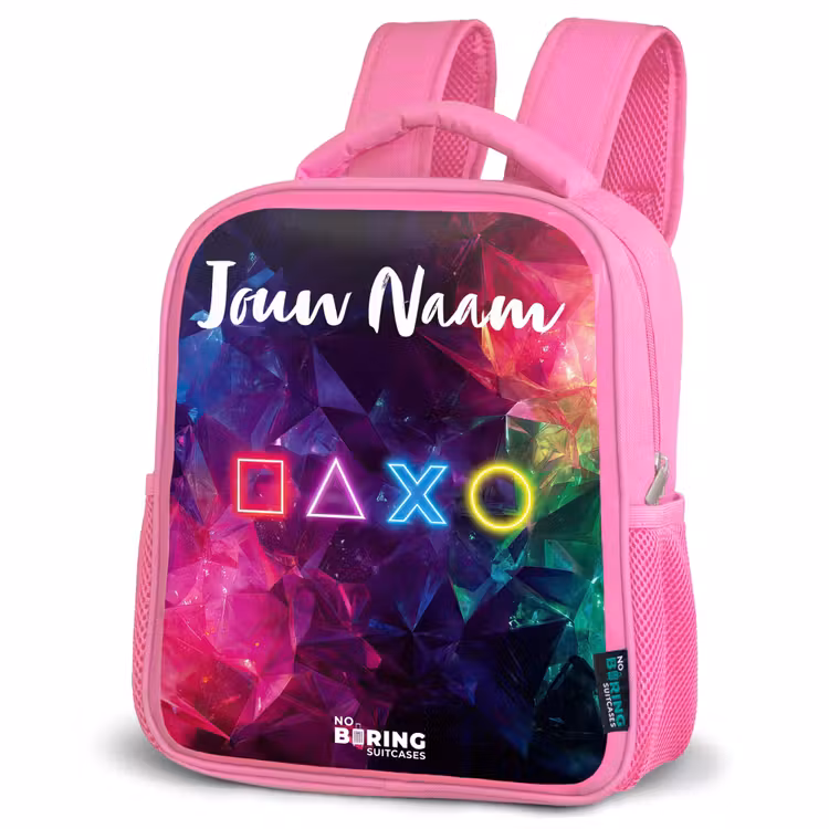Kinderrugzak met naam - Roze - Symbolen - Game - Kleurrijk — 6