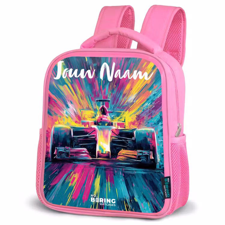 Kinderrugzak met naam - Roze - Raceauto - Abstract - Strepen - Blauw — 6