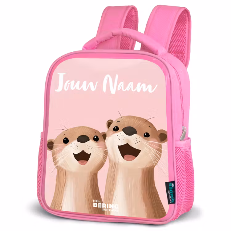 Kinderrugzak met naam - Roze - Glimlach - Otters - Roze - Illustratie — 6