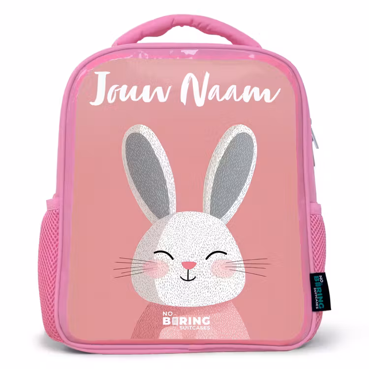 Kinderrugzak met naam - Roze - Konijn - Blosje - Stippen - Roze — 1